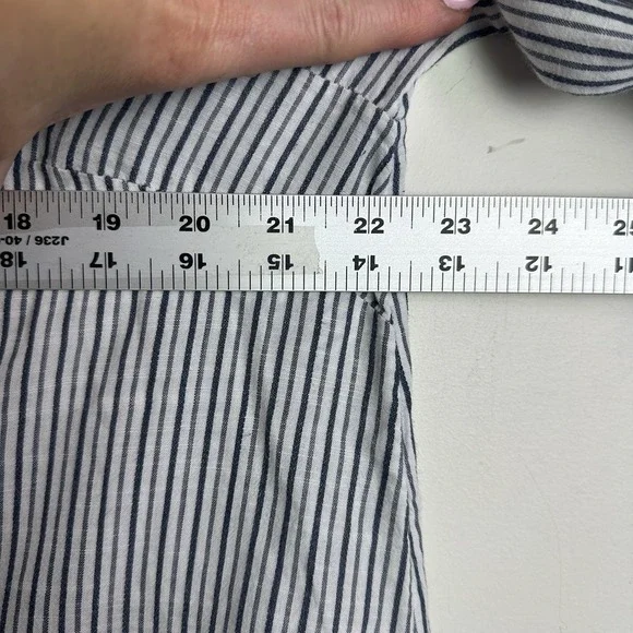 J Jill Top Womens Striped V Neck Floral Embroidered Top Size L Puff Sleeve Boho - Picture 8 of 10